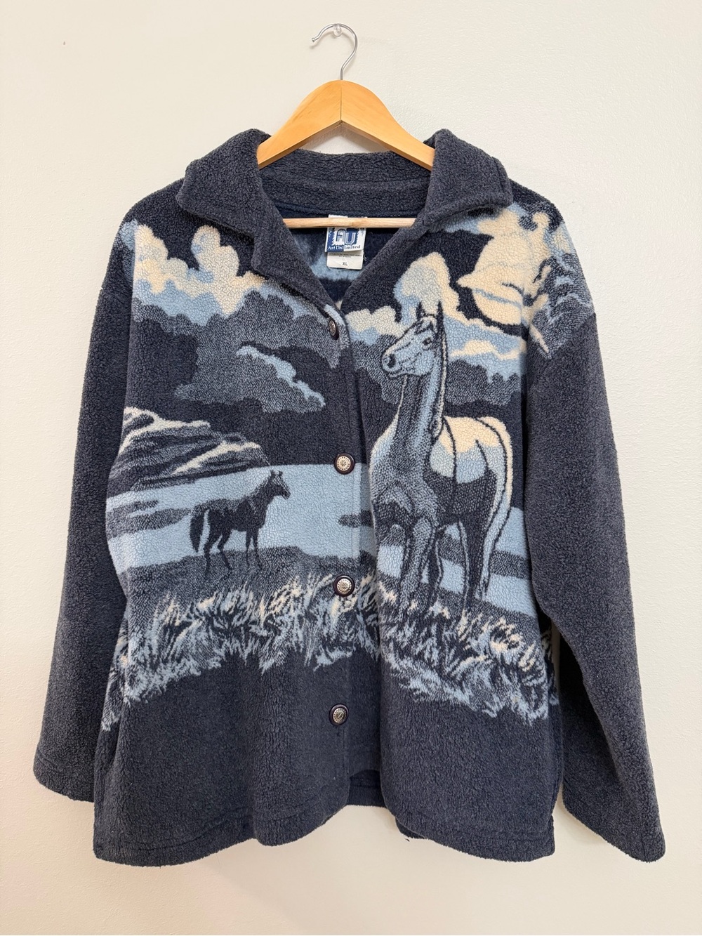 Vintage 90s Art Unlimited Moonlight Horse Fleece Jacket